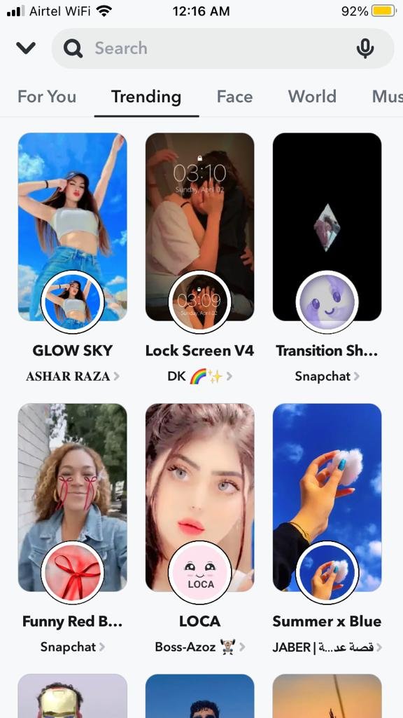Snapchat Face lenses 